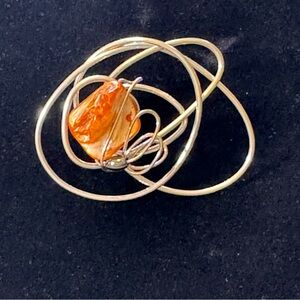 Silver and Orange Silver Wire Wrapped Stone Brooch Pin | Bundle 4 for $20!